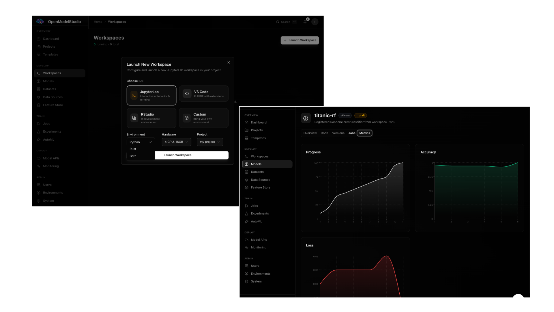 OpenModelStudio Workspaces and Model Metrics
